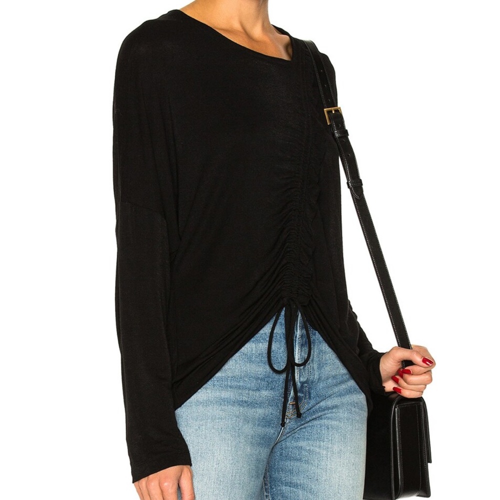 IRO Alajar Black Long‎ Sleeve Drawstring Cinch Top blouse Women's Size XS